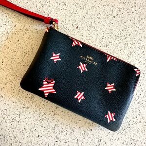 Coach leather red white and blue stars wristlet